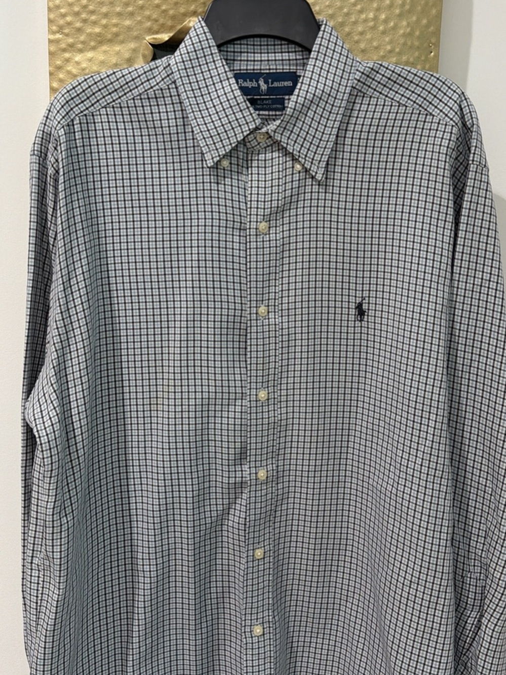 Ralph Lauren Blue and White Checked Button-Down Shirt (M)